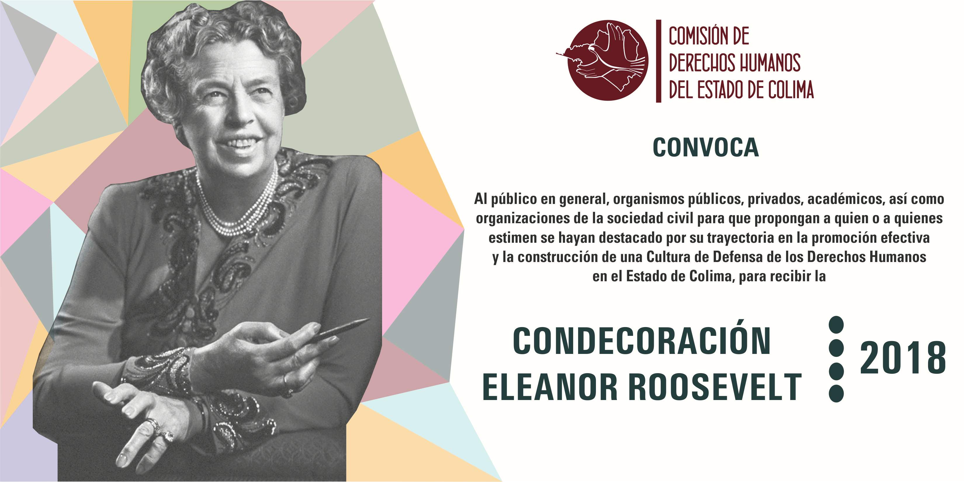 Convoca CDHEC a la Condecoración “Eleanor Roosevelt 2018”