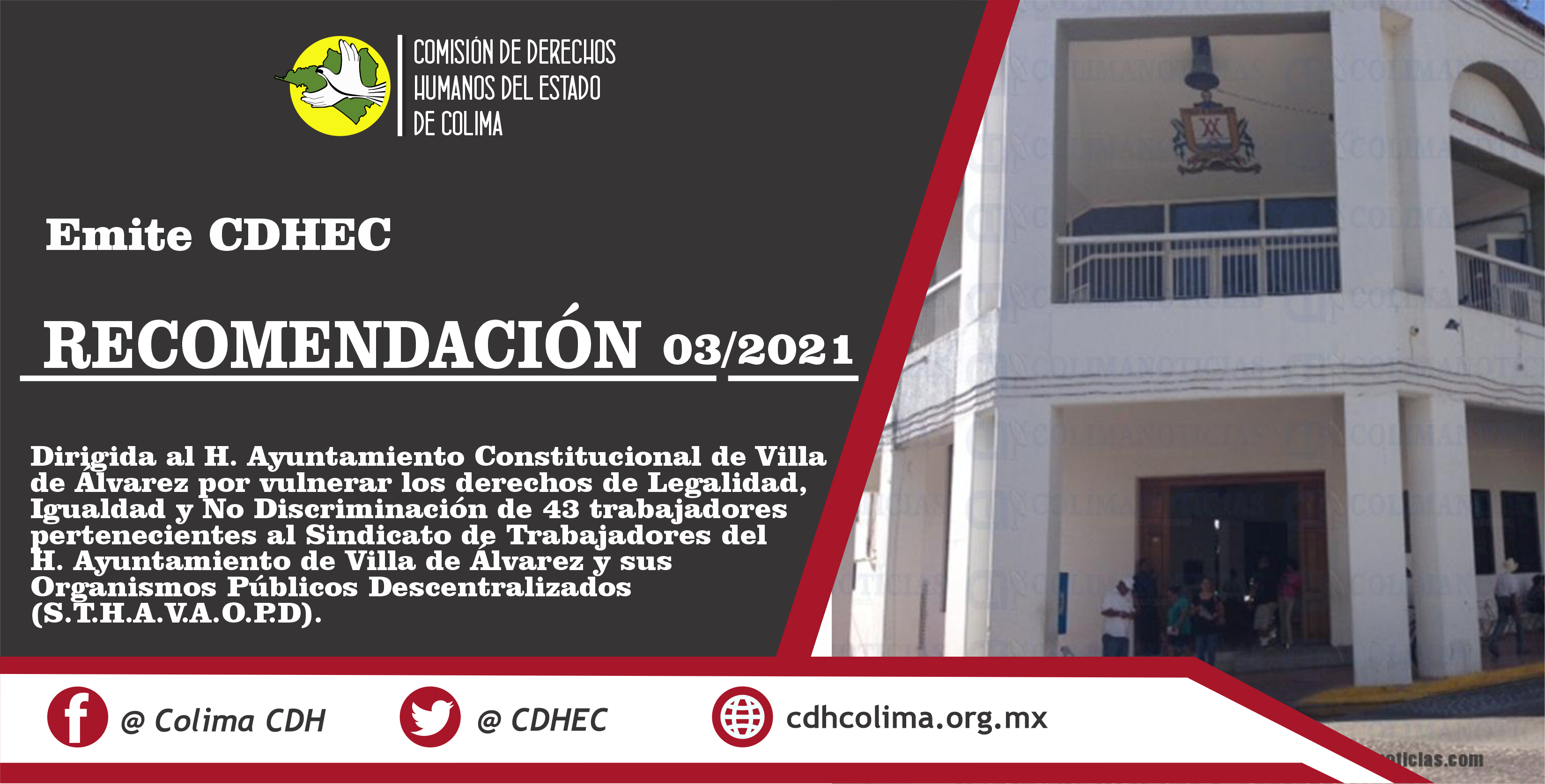 Emite CDHEC Recomendación al Ayuntamiento de Villa de Álvarez