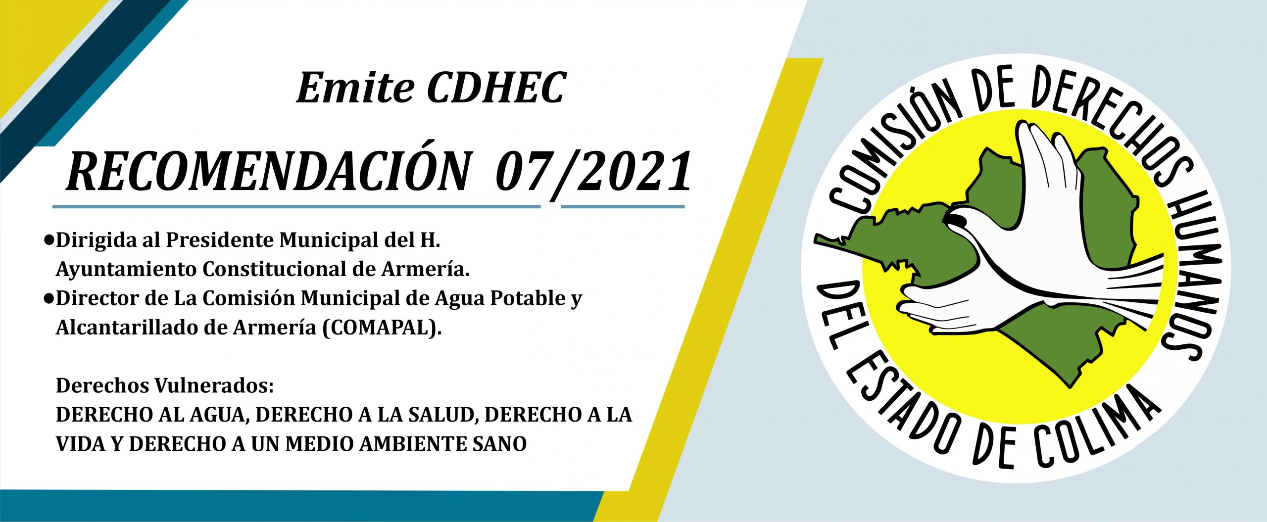 Emite CDHEC Recomendación al Alcalde de Armería y al Director de la  Comisión Municipal de Agua Potable y Alcantarillado