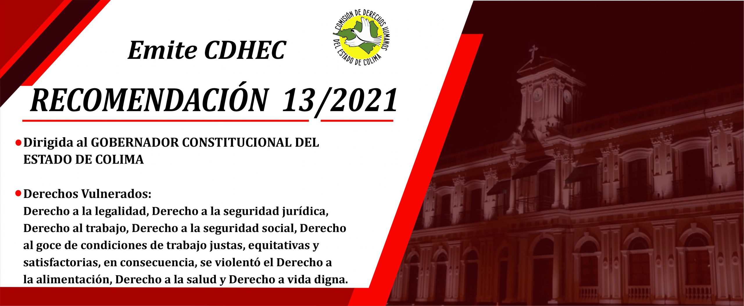 CDHEC emite Recomendación 13/2021